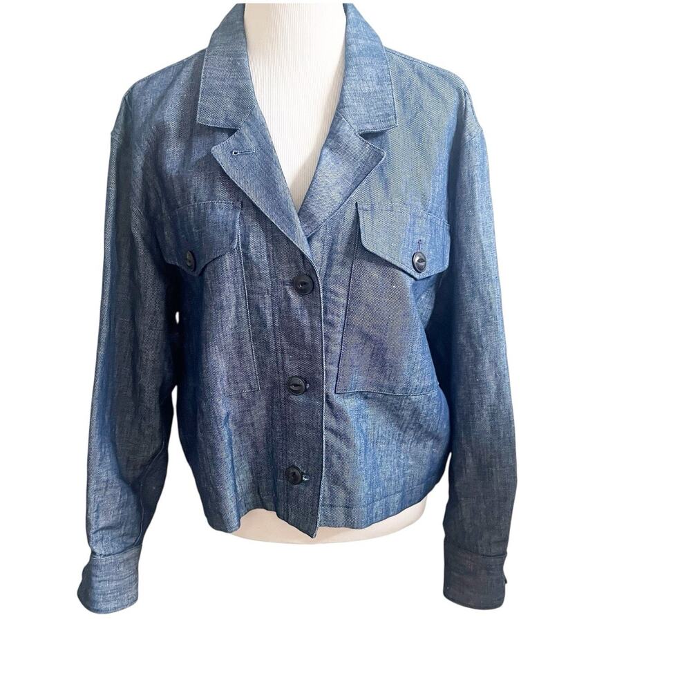 Rag & Bone Jessie Linen Blend Blue Chambray Shirt Jacket Button Size Large